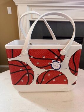 Bogg Bag Original Large Basketball Print Sports Tote White NWT